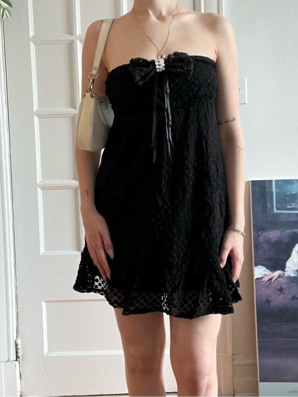 Black Lace/Textured Mini Dress